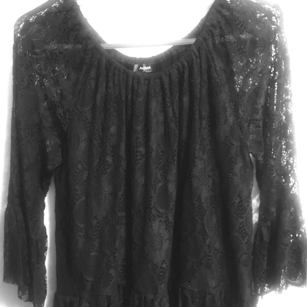 Aqua black lace blouse - size XS